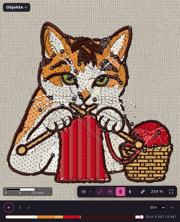 The cat with realistic threads on a knit texture