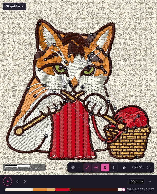 The cat with realistic threads on a leather texture